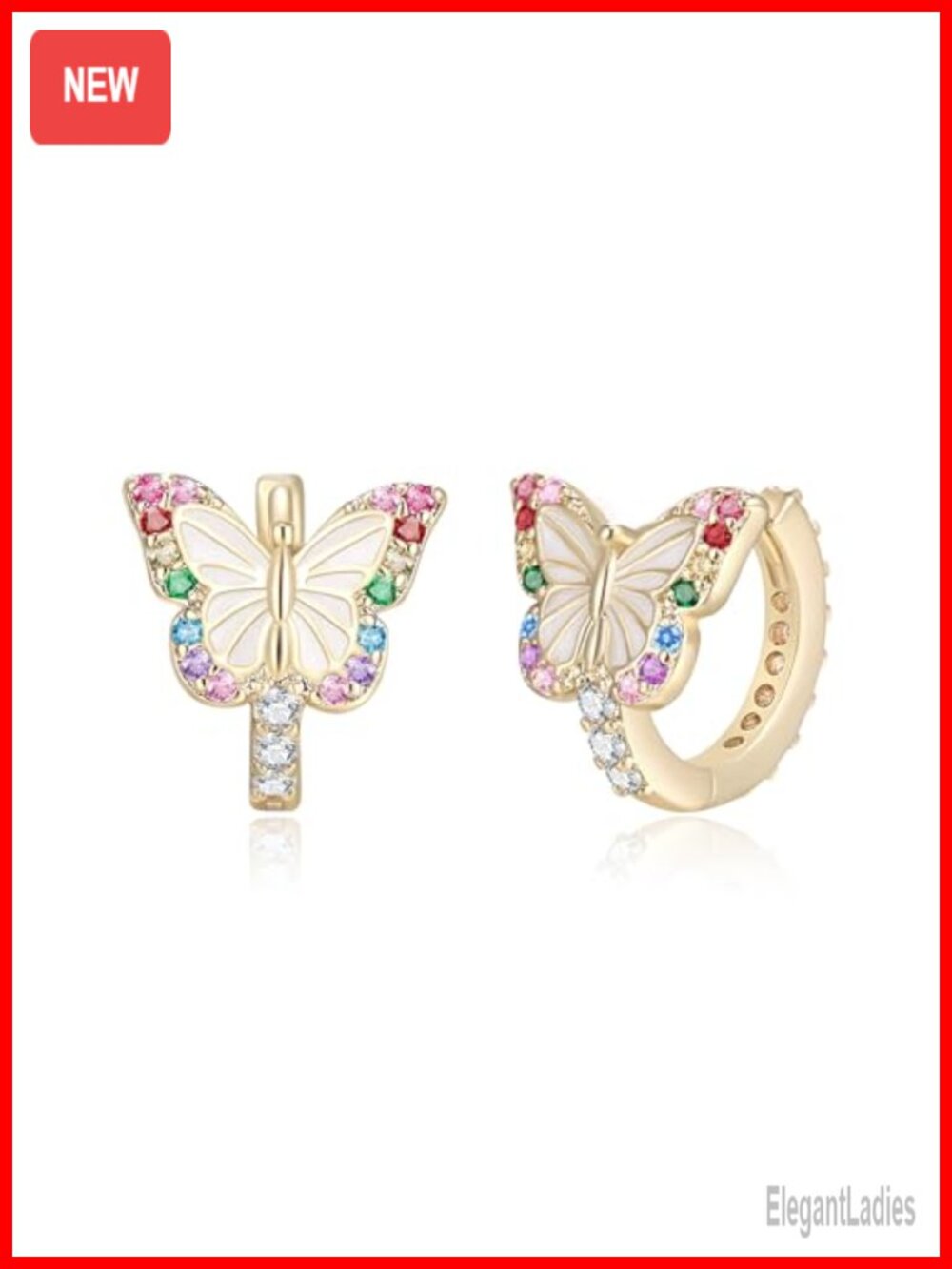 Hypoallergenic CZ 14K Gold Plated Butterfly Huggie Hoop Earrings